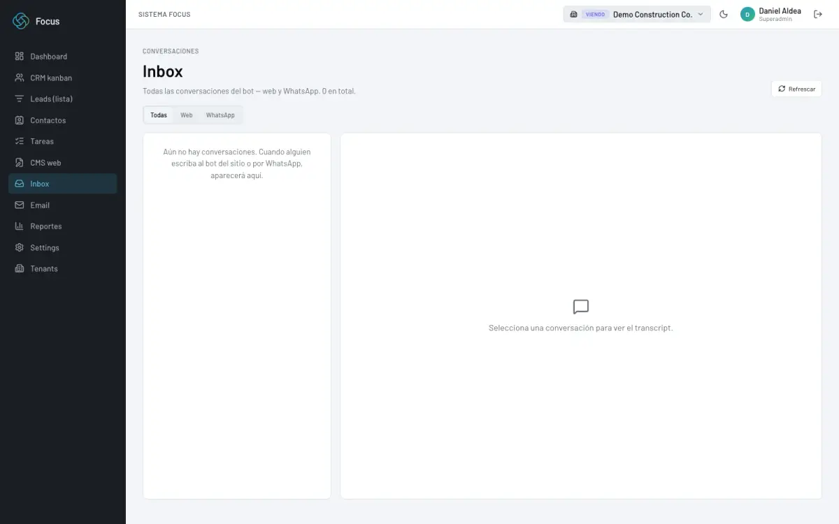 Conversaciones del chatbot en el inbox del CRM